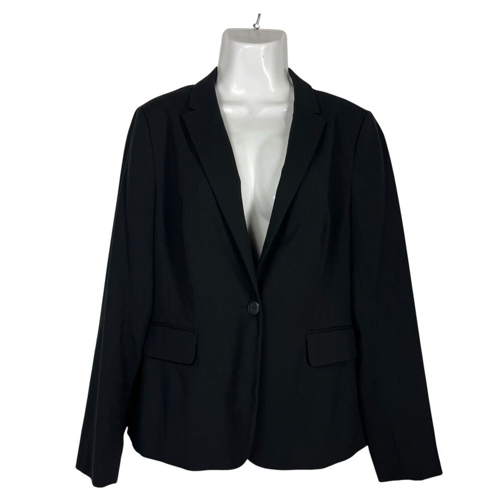 Loft Women Black Blazer Suit Career Jacket Medium One Button Lined Academia Y2K